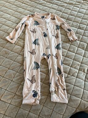 Kyte BABY Pink Butterfly Romper with Front Zipper